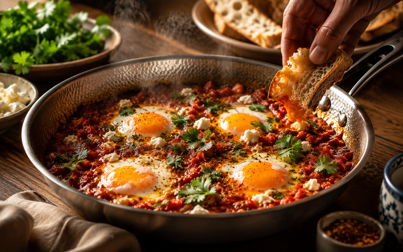 Shakshuka met gepocheerde eieren
